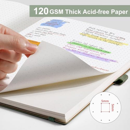 AHGXG Dotted Journal, 120 GSM Paper, 96 Pages, B5 (7.6'' X 10'') - color: Sage Green, style: B5-Dotted-120G