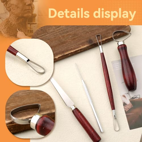 Pottery Tools Kit, Clay Tools Set, Ceramic Tool Kit | Pottery Tools and Supplies with Clay Cutting, Modeling, Trimming Tools for Smoothing, Cleaning, Carving - color: Red