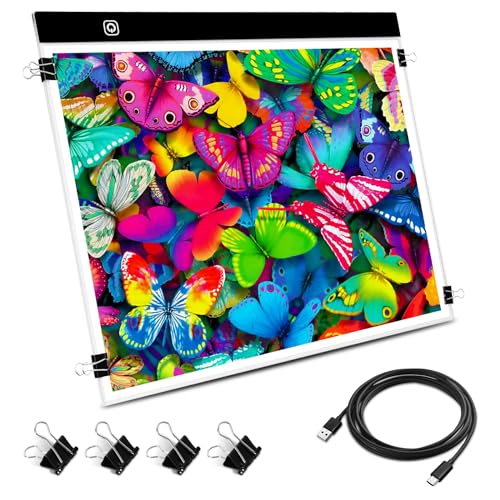 Funshot A3 Led Light Pad Tracing Light Box with USB Power Cable and 4 Fasten Clips,3 Levels of Brightness,Diamond Art Light Board,Sketching,Painting, Sketching,Tracing - style: A3-15.7"x13"x0.2"Inch