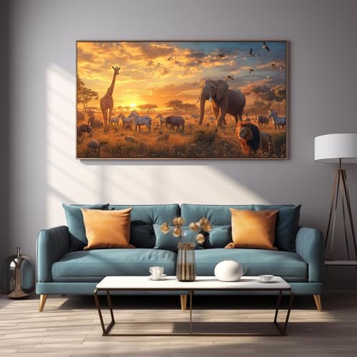 DDGEMART 5D Diamond Painting Kit for Adults, Full Drill African Safari Animals Lion Elephant Wildlife Art for Beginners, Large Horizontal 28x16 inch - color: Animals