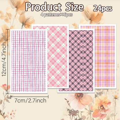 OLYCRAFT 24Pcs Pink Plaid Clay Transfer Paper 4 Styles Transfers Paper for Polymer Geometric Plaid Polymer Clay Transfer Sheets Small Ceramic Decal for Clays Earrings Jewelry Making - style: Pink plaid