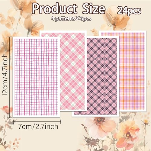 OLYCRAFT 24Pcs Pink Plaid Clay Transfer Paper 4 Styles Transfers Paper for Polymer Geometric Plaid Polymer Clay Transfer Sheets Small Ceramic Decal for Clays Earrings Jewelry Making - style: Pink plaid