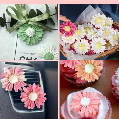 8PCS 3D Daisy Flower Silicone Mold with Hole and Large-Eye Wicking Needle, for Candle Soap Wax Epoxy Resin Concrete Fondant Topper - color: 6PCS-Daisy-with-Hole