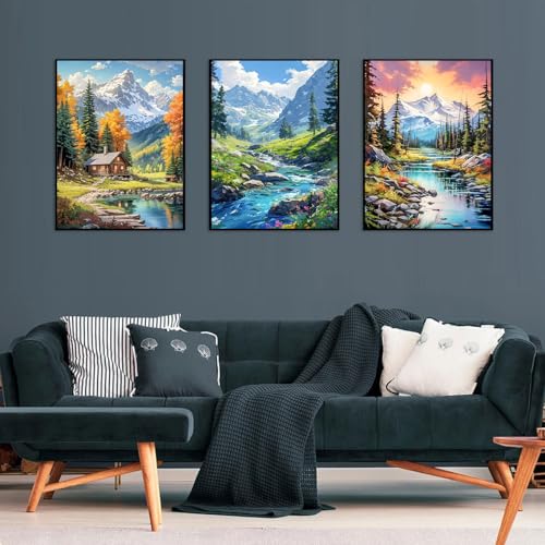Axquilon 3 Pack Landscape Diamond Art Kits for Adults 12x16inch | Diamond Painting Kits for Adults, 5D Round Full Drill Landscape Gem Art, Paint by Diamonds Pictures DIY Crafts Kits - color: 3 Pack Landscape