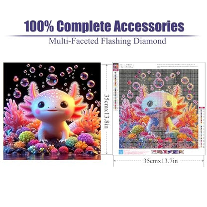 Cute Axolotl Diamond Art Kits for Adults,Diamond Painting Kits 14X14In | 5D Diamond Art Paintings for Beginners,Round Full Drill Diamond Dot Tools Kit,Extra Diamonds,Stress Relief Craft,DIY Gift - color: Axolotl-260204