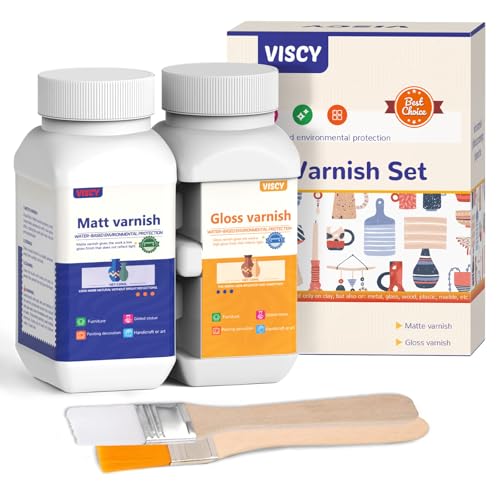 240ml Air Dry Clay Glaze, Clay Paint for Pottery Air Dry, Clay Paint High Gloss, Waterproof, Clay Glaze Set with 120ml Matte Varnish and 120ml Gloss Varnish, 2 Brushes.