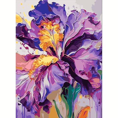 Iris Flower Paint by Numbers Kits for Adults Beginner 16 X 20 inch | Flower Adults Paint by Number Kit on Canvas,Easy Canvas Paint by Numbers for Adults,Home Wall Decoration - color: Iris Flower