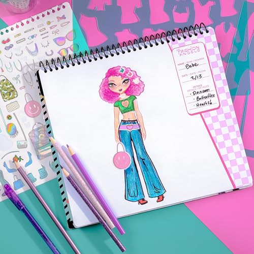 Fashion Angels Fashion Design Sketch Portfolio | Includes 40 Sketch Sheets, 4 Stencil Sheets & Stickers, Fashion Sketch Pad for Beginners & Kids Ages 6+ - color: Fashion Design