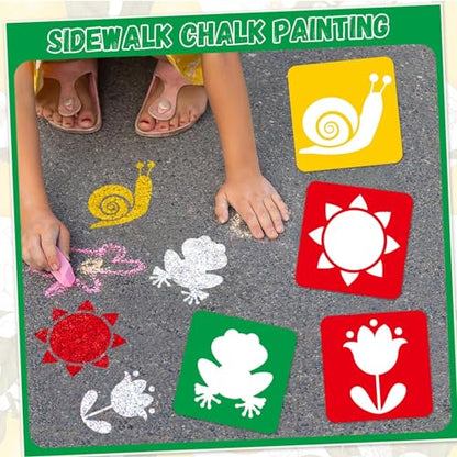 36pcs Spring Summer Drawing Stencils for Kids 8 Inch Sidewalk Chalk Stencils Painting Large Washable Reusable Garden Themed Primary Shape Template for Kids Toddlers Preschool Back to School - style: Spring