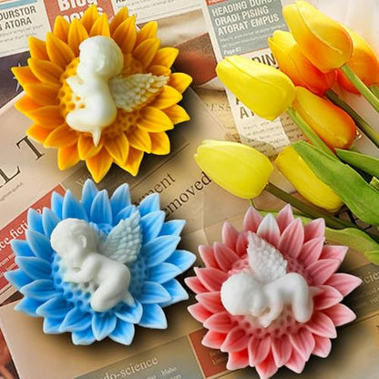 Flower Candle Molds, 3D Sunflower Angel Baby Flower Making Mold - color: 1 PCS Baby In Sunflower Silicone molds