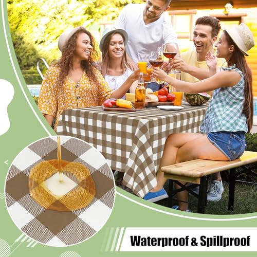 misaya 4 Packs 54 x 78 Inch Buffalo Disposable Table Cloth, Waterproof Plastic Tablecloth, Rectangle Brown and White Checkered Table Covers for Picnic, Birthday, Party - color: Brown and White, size: 54" X 78"