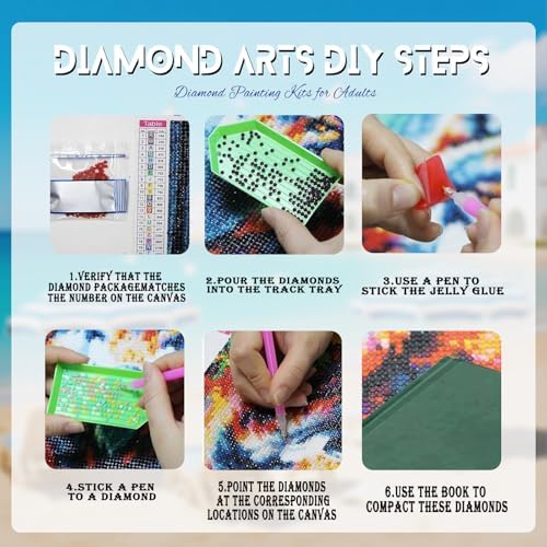 DOTZSO 6PCS Seaside Diamond Painting Art Kits for Adults Beginner 12x16 in | 5D Full Drill Resin, Landscape Pattern, Fits All Ages, Leisure Craft, Stress Relief, Wall/Shelf Display, All-Occasion Gift - color: AAB1 Seaside
