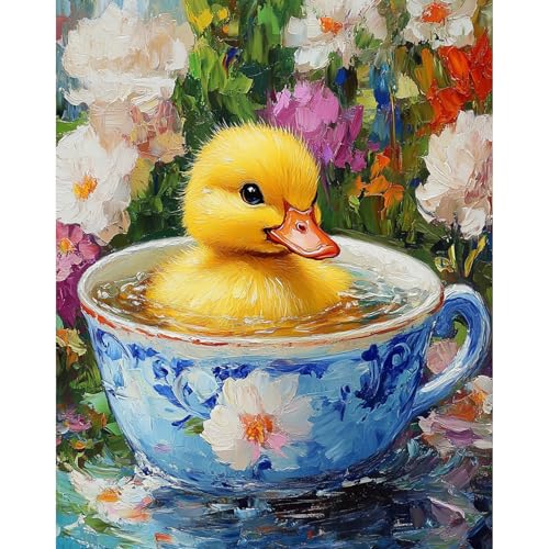 RICUVED Duck Paint by Numbers for Adults, Flowers Paint by Numbers Kit for Adults Beginners, DIY Acrylic Oil Painting on Canvas Easy for Gift Home Wall Decor 16x20 Inch - color: SO030