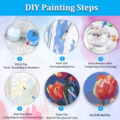 Artunion Framed Paint by Numbers Kit for Adults Beginners & Kids Ages 8-12,Sunset Tulip Flower Paint by Number with Frame,Floral Paint by Numbers Kit on Canvas 10 * 10 Inch Without Easel - color: ZXT-189-F