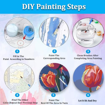Artunion Framed Paint by Numbers Kit for Adults Beginners & Kids Ages 8-12,Sunset Tulip Flower Paint by Number with Frame,Floral Paint by Numbers Kit on Canvas 10 * 10 Inch Without Easel - color: ZXT-189-F