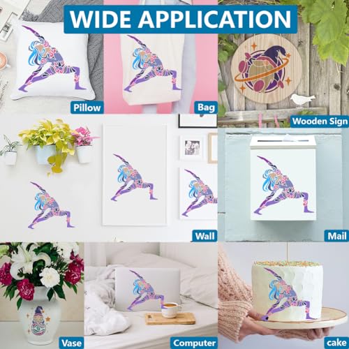 MAYJOYDIY 4pcs Yoga Pose Lady Stencil 11.8×11.8inch Large Artistic Gymnastics Stencil with Paint Brush Mandala Patterned Yoga Clothing Women Templates for Windows Yoga Classroom Wall Canvas - color: Yoga Pose