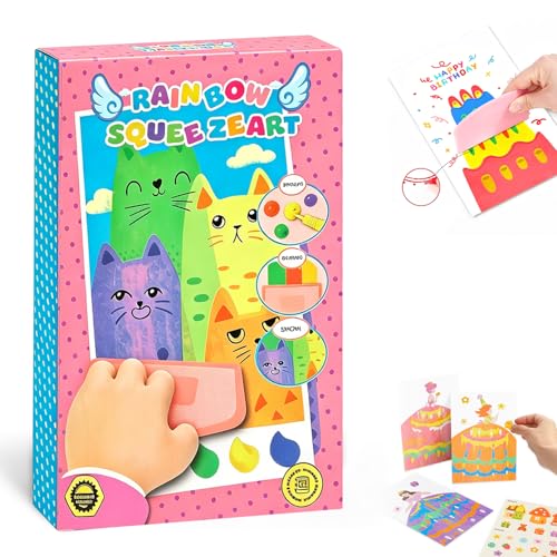 Rainbow Squeeze Art Kit, Creative Squeegee Painting Kit DIY Postcards Scratch Art Party Favors Novelty Birthday Gifts,2026 Upgrade Magic Rainbow Scratch Paper Art Set (B)