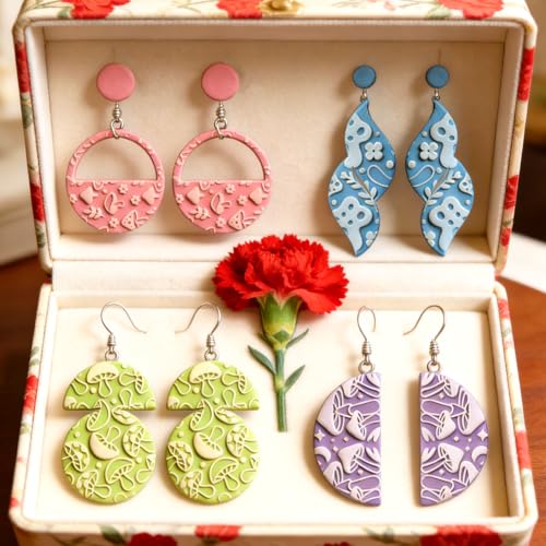 ACRNIGHEET 5 Pcs Polymer Clay Texture Roller, Mushroom Themed Embossing Rollers Pottery Stamp, Like Texture Sheets Work with Polymer Clay Cutters, Clays Jewelry Making Kit with Storage Box - color: Mushroon