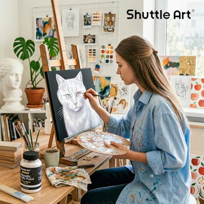 Shuttle Art Metallic Pearl White Acrylic Paint, 8.45 oz (250 ml) Pearlescent Acrylic Paint With Brush, Non Toxic, Non Fading Shimmer White Paint for Crafts, Metal, Wood, Clay, Ceramic, Canvas, Furniture - color: Pearl White, size: 8.45 Fl Oz (Pack of 1)