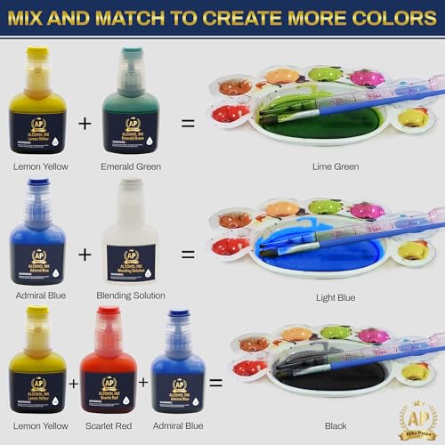Alcohol Ink Set - 15 pcs of 20ml Vibrant Concentrated Colors Alcohol-Based Ink for Epoxy Resin Art Petri Dish Tumbler Making incl. Acrylic Ink Paper for Alcohol Inks Blending Solution & Paint Brushes