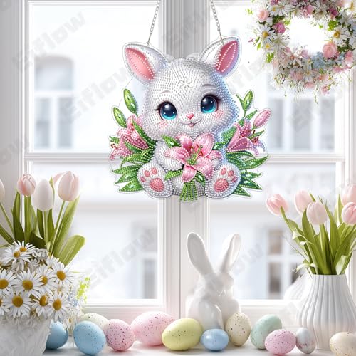 Eiflow Acrylic Diamond Art Hanging Kit for Adults, DIY Diamonds Painting Door Hanger Board Kit, Special Crystal Diamond Art Painting Pendant Ornament (Holding Tulips) - color: Holding Tulips