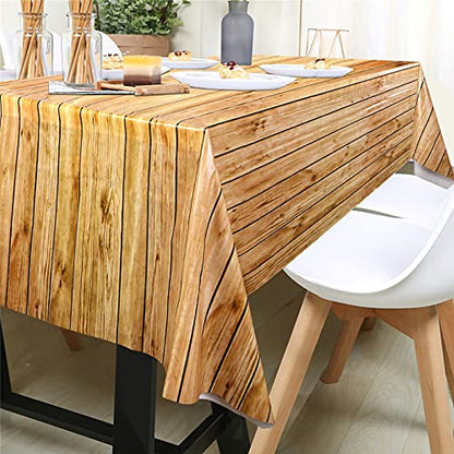 PHOGARY 3PCS Wood Grain Tablecover Wood Print Tablecloth, Rectangular Table Covers for Rustic Wedding Baby Shower Dcoration, Disposable Plastic Rectangular Table Cloth