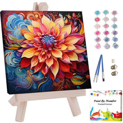 Artunion Framed Paint by Numbers Kit for Adults Beginners & Kids Ages 8-12,Mandala Flower Paint by Number with Frame, DIY Oil Painting Paint by Number Kits on Canvas 10X10 Inch Without Easel - color: ZXT-193-F