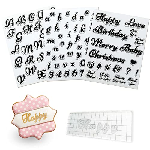 4PCS Alphabet Cake Stamps for Biscuit Fondant Cookie, Cute Fondant Stamp | Food Grade Letter Uppercase Extra Spare Lowercase Numbers Words Reusable Cookie Stamp for Thanksgiving Christmas Party - color: Clear 1