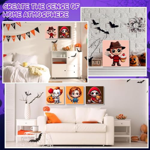 4 Pack Halloween Paint by Numbers for Kids with Frame Canvas - Wooden Easel - color: BKH2889+BKH2890+BKH2891+BKH2892