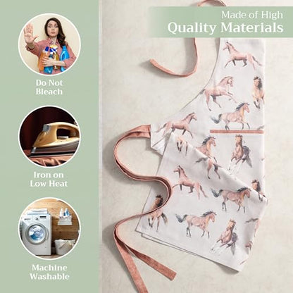 Maison d' Hermine Aprons for women with Pocket 100% Cotton (27.50"x31.50") | Adjustable Neck Strap & long ties Apron Men Chef Wedding Cooking Gardening Server Maid - color: 030 - Free Horse