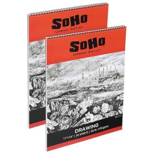 SoHo Urban Artist Softcover Drawing Pad - 11"x14" - 92 lbs/150gsm, Mixed Media, 24 Dual-Sided Sheets, Acid-Free, Wire-Bound, Micro-Perforated, Repeated Erasing & Reworking - size: 11"x14"