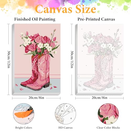 Framed Paint by Numbers Kit for Adults, Western Cowboy Boot Decor 8x12 Inch - color: OPFUS2512-08