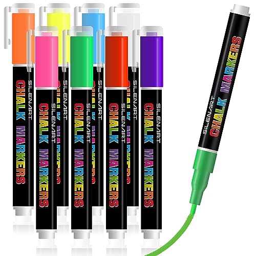 SILENART Chalk Markers Fine Tip - 1mm Liquid Chalk Marker for Blackboard Window Car Glass Washable - color: Multicolor, style: 1mm Tip - 8 Pack