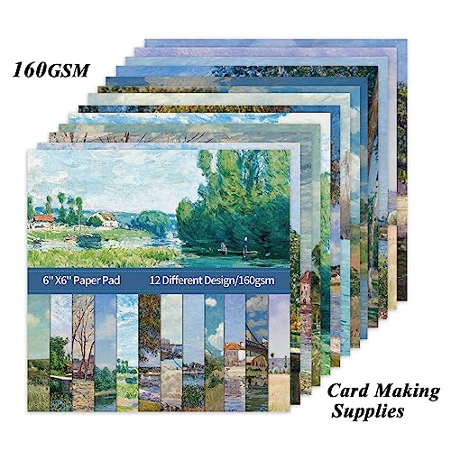 Scrapbook Paper, 24 Sheets 6"×6" 160gsm Single-Sided Patterned Cardstock - color: 24 sheets-famous paintings