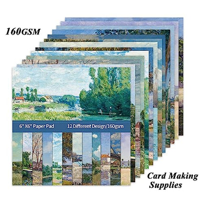 Scrapbook Paper, 24 Sheets 6"×6" 160gsm Single-Sided Patterned Cardstock - color: 24 sheets-famous paintings