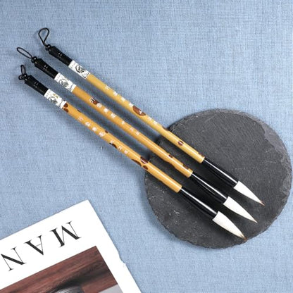 Chinese Painting Brushes Set, 3 Sizes Chinese Calligraphy Brush Set Flower Bird Line-Drawing Brushes Writing Brush, Painting with Bamboo Pen Holder, Traditional Art Sumi