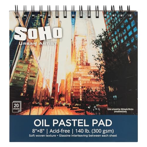 SoHo Urban Artist Fine Textured Professional Pastel Paper Pad - 140 lb. - 8x8 Acid-Free Fine Textured Canvas Paper with Glassine Sheets, 20 Perforated Sheets, Durable Oil Pastel Paper for Artists - size: 8x8"