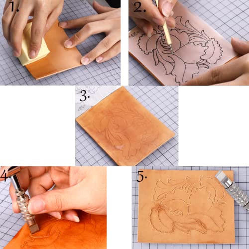 Leather Stamping Tools Kit,Leather Different Shape Saddle Making Stamp Punch Set,Leather Carving Tools Kit with Leather Working Hammer, Swivel Knife,Tracing Paper and Tracing Pen
