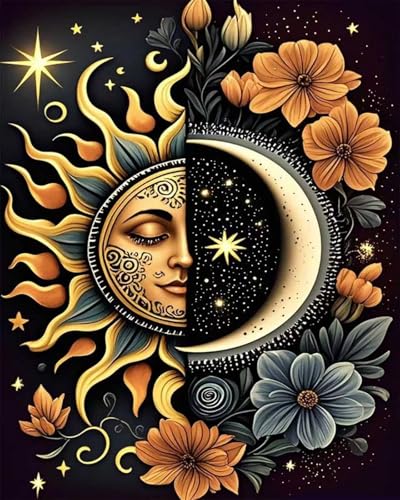 MBNTJHT DIY Paint by Numbers Kit for Adults,Unframed Sun and Moon Paint by Number Kits for Beginners,Easy Digital Oil Painting Art Crafts for Home Wall Decor 16X20 Inch. - color: MT22382