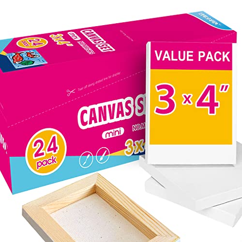 AUREUO Mini Stretched Canvas - 3x4 Inch/24 Pack - 2/5 Inch Profile Small Square Canvas - Gift Set Bulk Pack Canvases for Acrylic Painting & Craft - size: 3"x4"