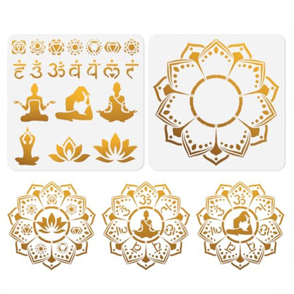 21 Styles Chakras Yoga Stencils for Painting, 11.8"x11.8" Reusable Free Combined Stencil Drawing Templates, Mandala Flower DIY Craft Paint Templates for Wall Home Decor Canvas Journal Card - style: Yoga