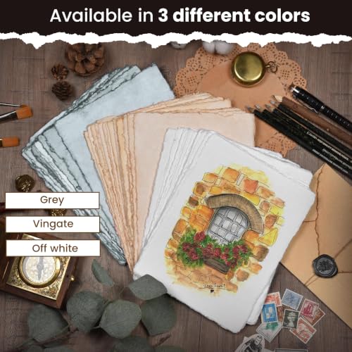 LEATHER VILLAGE Grey Deckled Edge Handmade Watercolor Paper 7.5x11.5 - color: Grey Toned, size: 7.5"x11.5"
