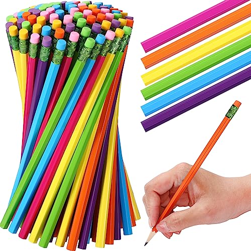 TecUnite 60 Pcs HB Pencils #2 Unsharpened Wood Cased Pencils with Eraser Hexagonal Pencil Cute Graphite No 2 Pen for Adults Gifts Exam School Office Sketching Learning(Rainbow Color, Green) - color: Rainbow Color, Green