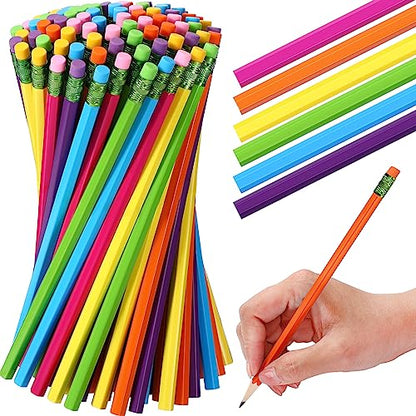 TecUnite 60 Pcs HB Pencils #2 Unsharpened Wood Cased Pencils with Eraser Hexagonal Pencil Cute Graphite No 2 Pen for Adults Gifts Exam School Office Sketching Learning(Rainbow Color, Green) - color: Rainbow Color, Green