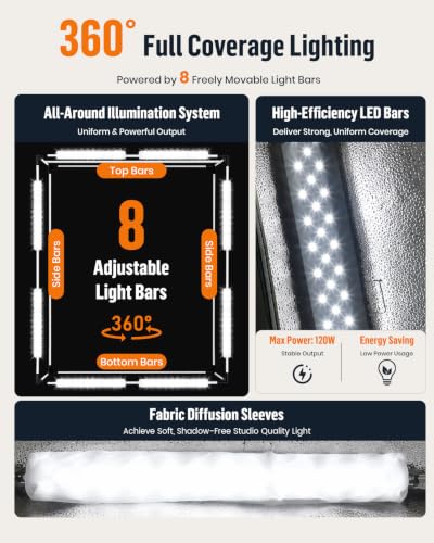 Photo Light Box 47×39×79 Inch for Clothing Photography, 400 LED Studio Shooting Tent with 8 Light Panels, CRI 96+, 12000lm Daylight, 3 Matte PP Backdrops for Bags, Models & Large Products - size: 47*39*79 inch