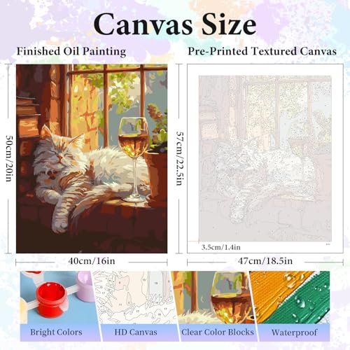 Paint by Numbers Kit for Adults, Sleeping Cat Number Painting Canvas Kit - color: LBOPNFP7