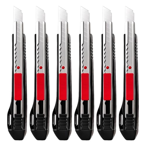 Gebildet 6pcs Professional Cutter - 9mm Snap Off Blades / 60 Degree Foil/Utility/Graphic Knife Set - Ideal for Foils, Wallpaper, Crafts, Cartons - color: Red-e1647