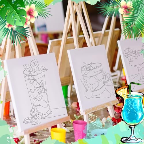 Motipuns 12 Set Cocktails Pre Drawn Canvas for Paint for Adults | 8 x 10 Inch, Sip and Paint Party Kit, Pre Printed Framed Canvas with Easels Paints Brushes Aprons, Party Adult Art Supplies - style: Cocktails