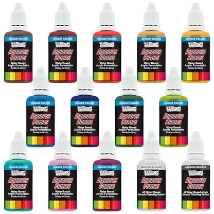 U.S. Art Supply Airbrush Paint Set - 12 Color Secondary Opaque with Reducer & Cleaner, Ready to Spray Air brush Paint, 1-Ounce Water-Based Acrylic for Painting Metal, Plastic Models, Canvas, Wood - color: 12-Color Secondary Set