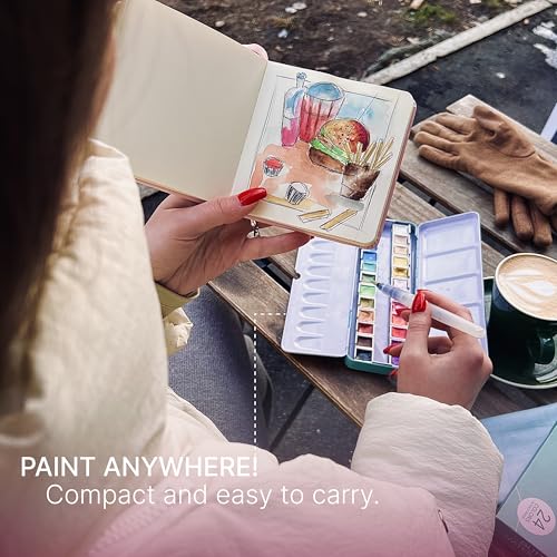 Metallic Watercolor 48 Colors|Tin Box & Waterbrush |Intense Pigments, Smooth Blend